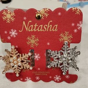 Natasha Couture Pearl and Crystal Snowflake Hair Clips